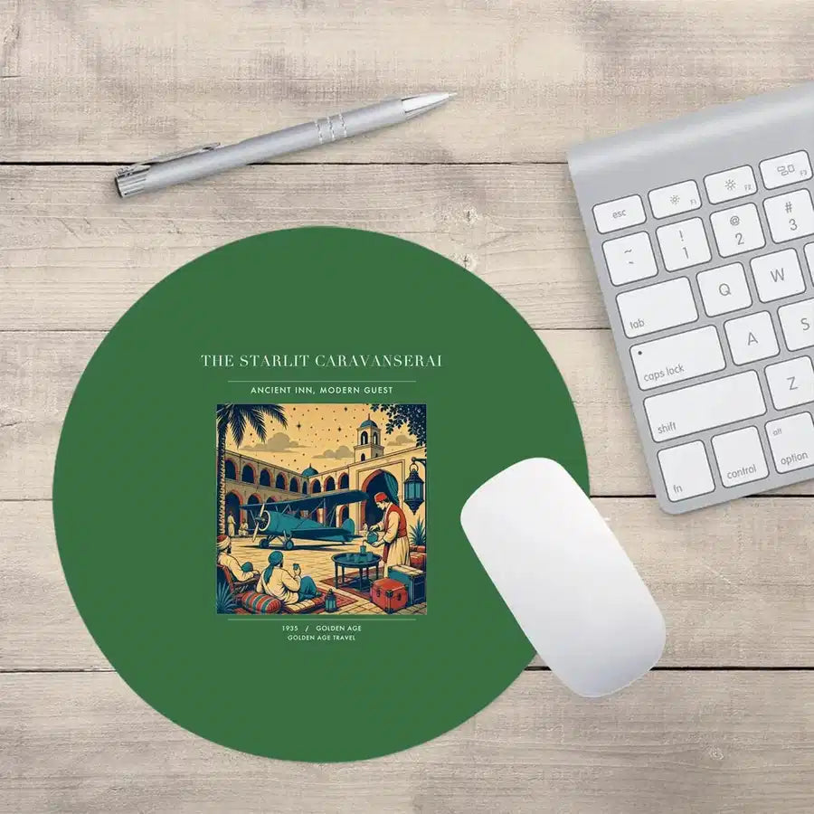 VINTAGE G4336 - The Starlit Caravanserai - Designed Mouse Pads design on green round