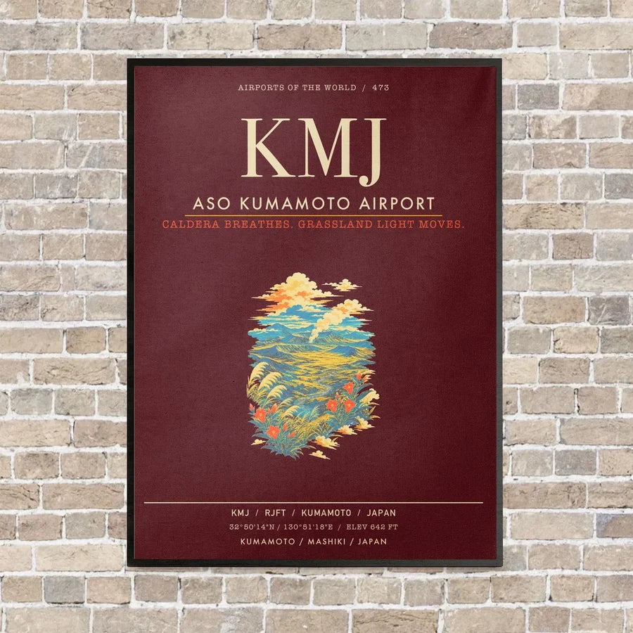 Aso Kumamoto Airport KMJ - Canvas Framed - Dark Red