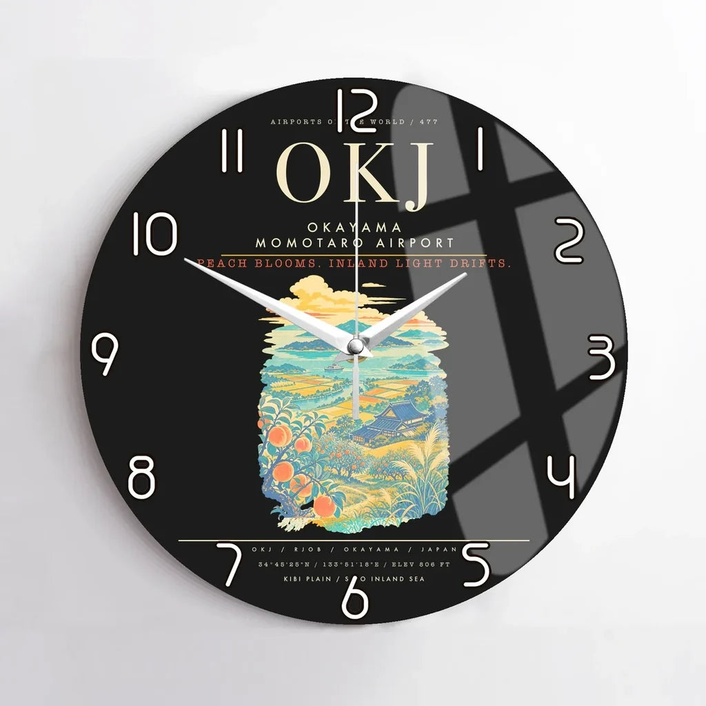 Okayama Momotaro Airport OKJ Wall-Clock No-Frame - Black