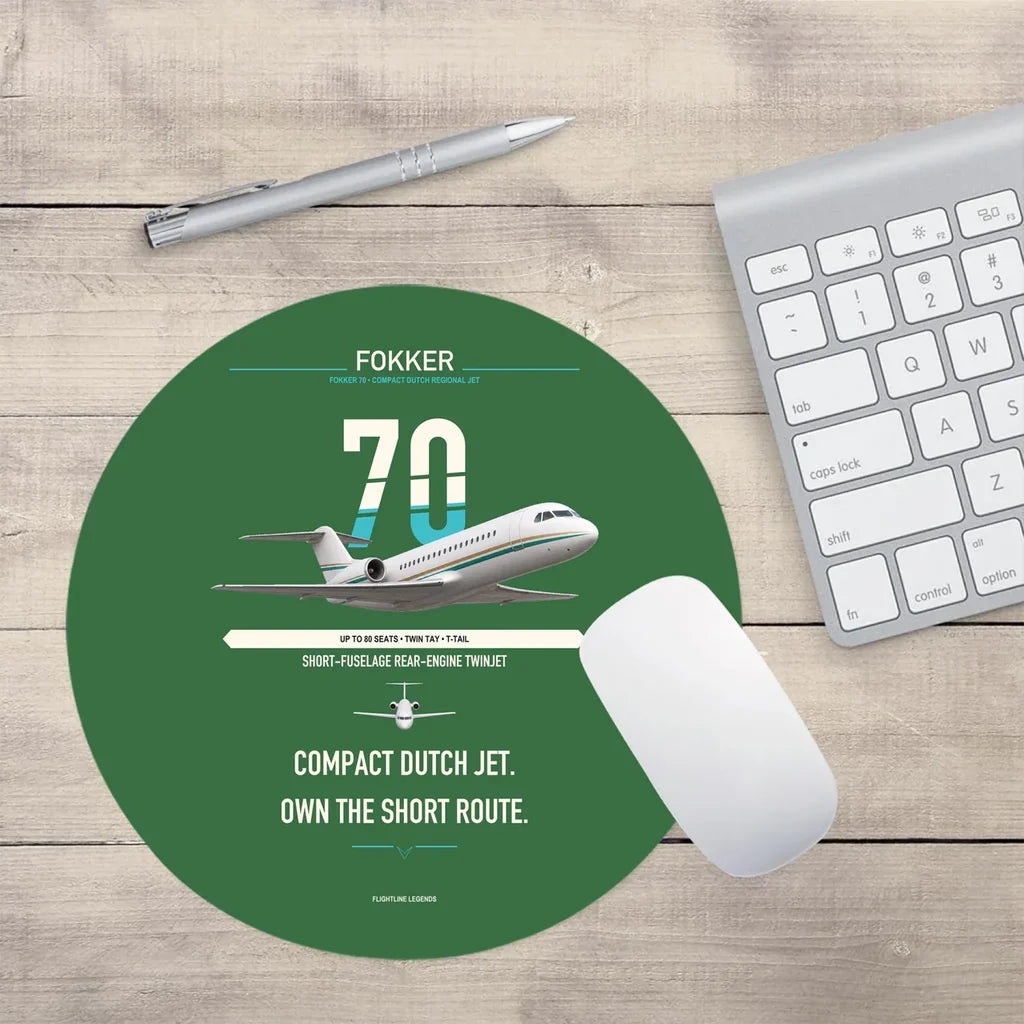 Fokker 70 design on green round mouse pad
