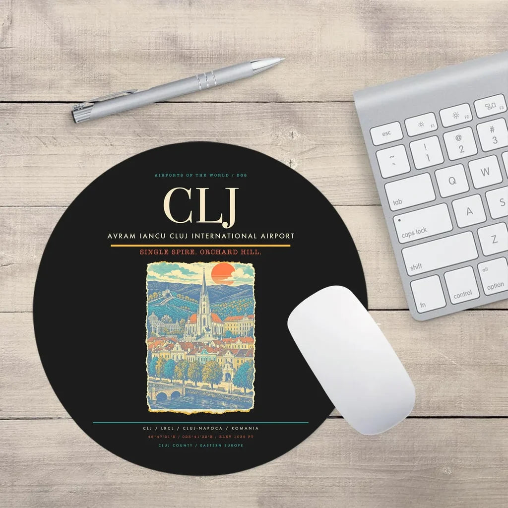 Avram Iancu Cluj International Airport CLJ Mouse-Pad Round - Black