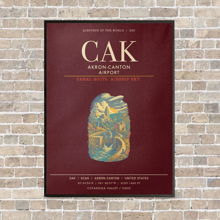 Akron-Canton Airport CAK - Canvas Framed - Dark Red