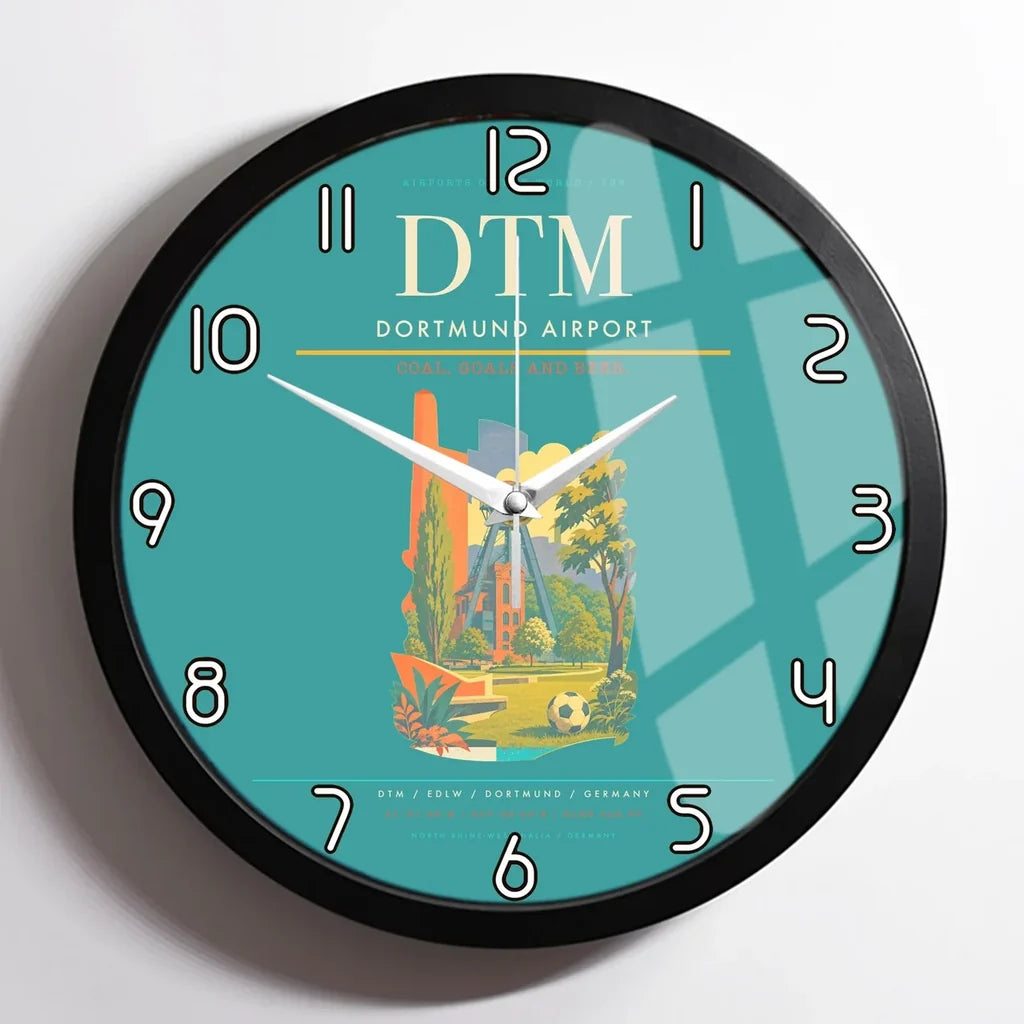 Dortmund Airport (DTM) design on turquoise framed wall clock
