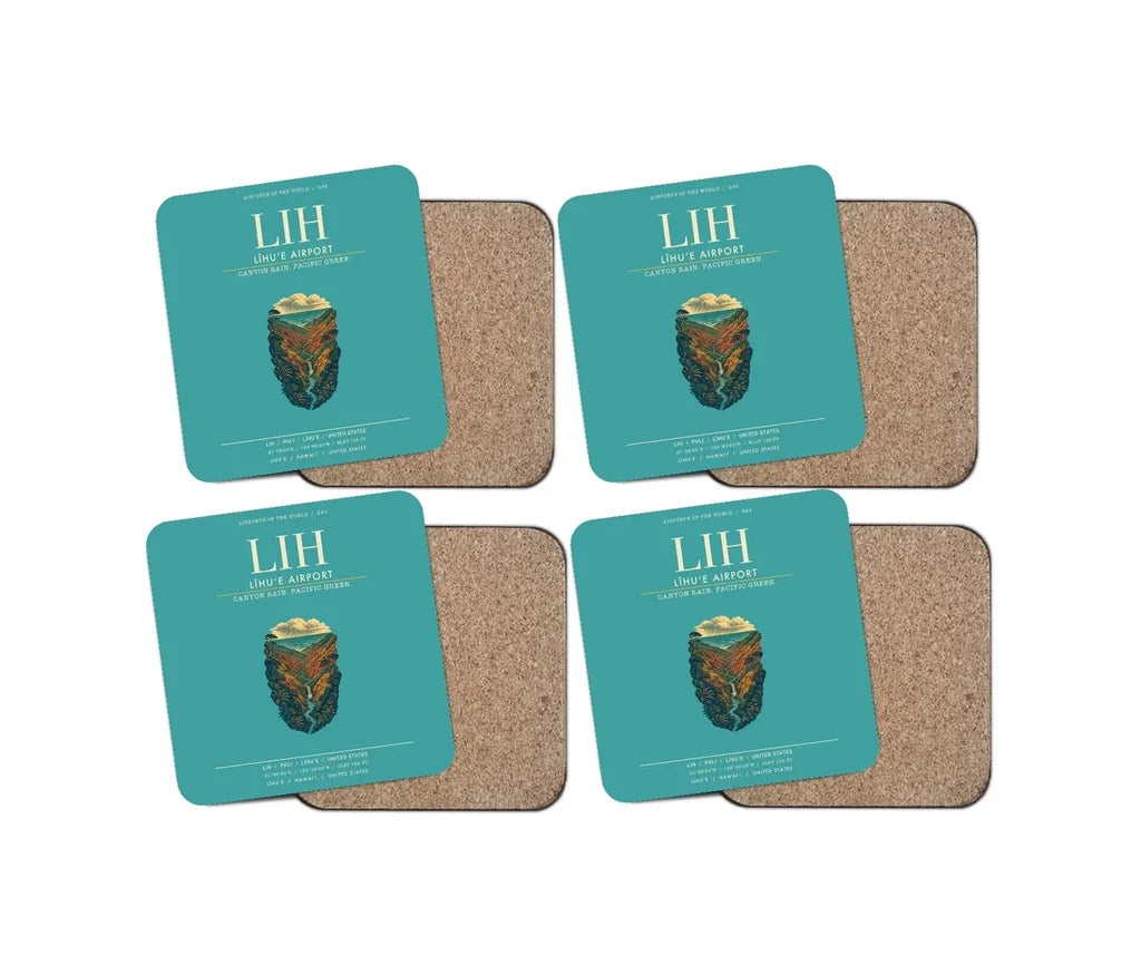 Līhuʻe Airport (LIH) design on turquoise 4 pieces set coaster