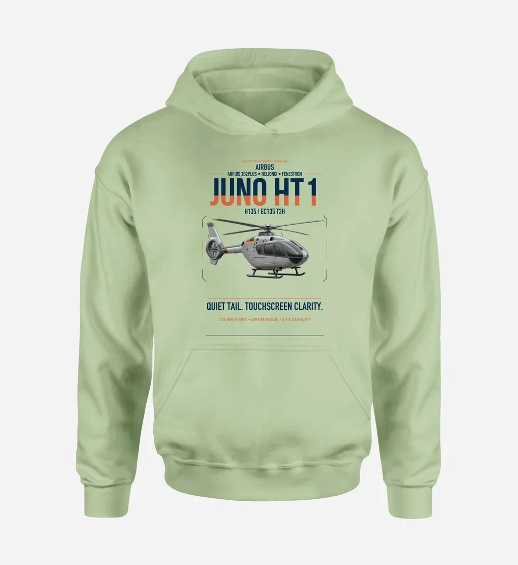 Airbus H135 Juno HT1 design on light green double-side hoodie, single-side print