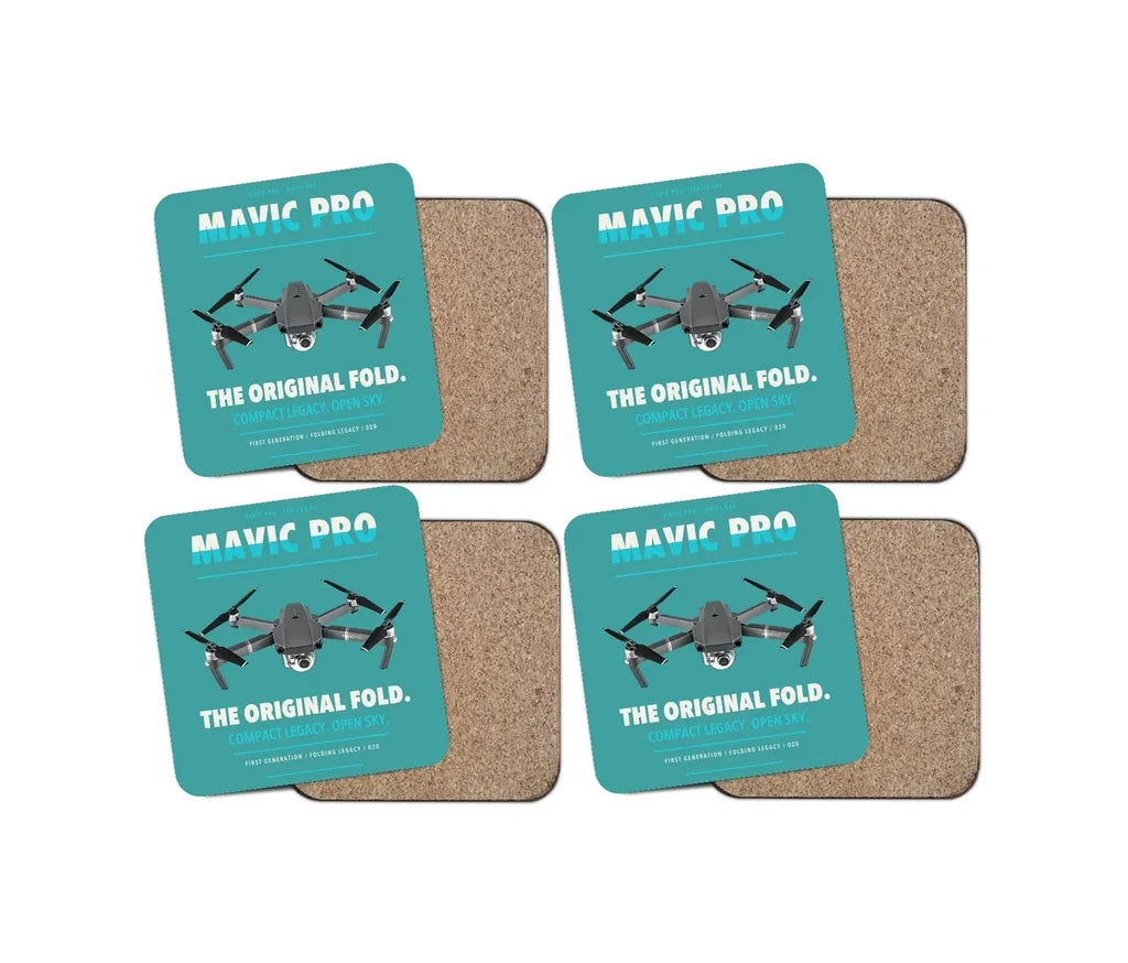 DJI Mavic Pro design on turquoise 4 pieces set coaster