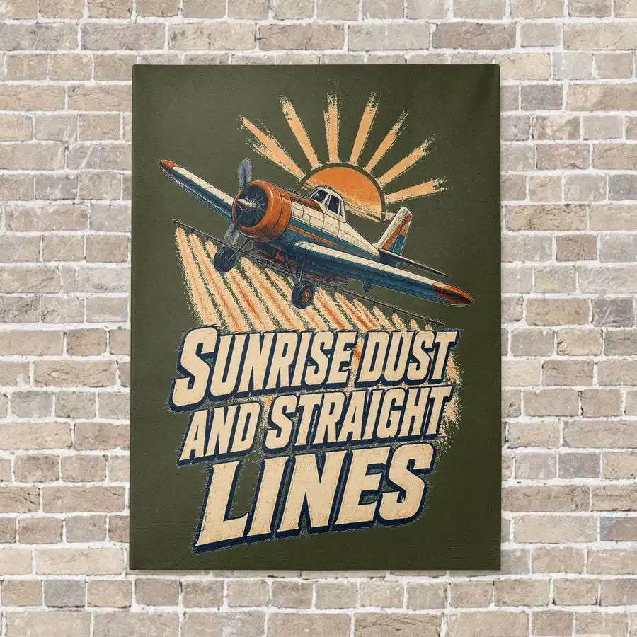 Sunrise Dust And Straight Lines vertical canvas print - no frame - green army background