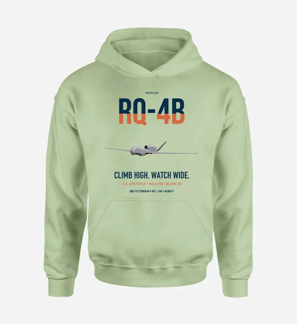 RQ-4B Global Hawk design on light green double-side hoodie, single-side print