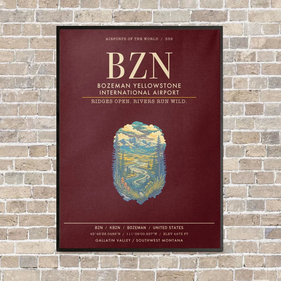 Bozeman Yellowstone International Airport BZN - Canvas Framed - Dark Red