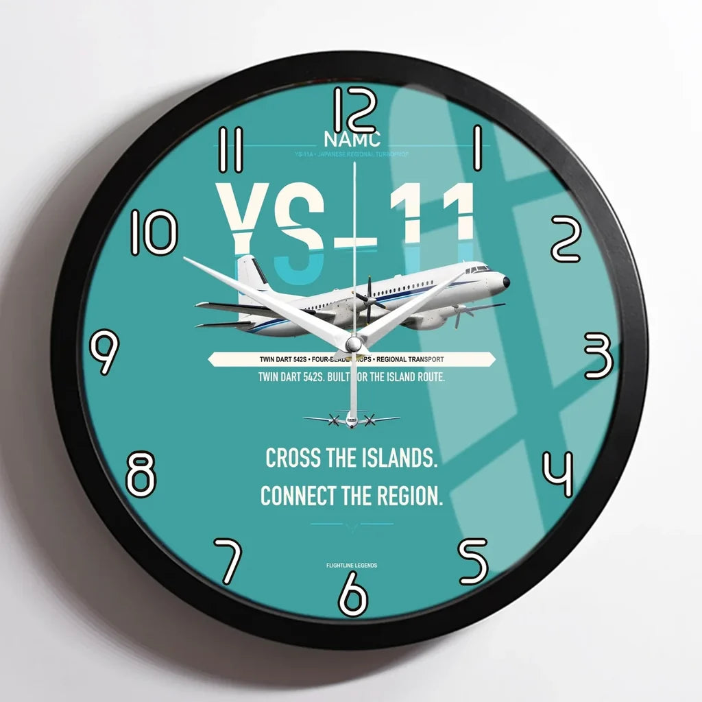 NAMC YS-11A design on turquoise framed wall clock