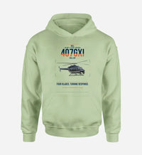 Thumbnail for Bell 407GXi design on light green double-side hoodie, single-side print