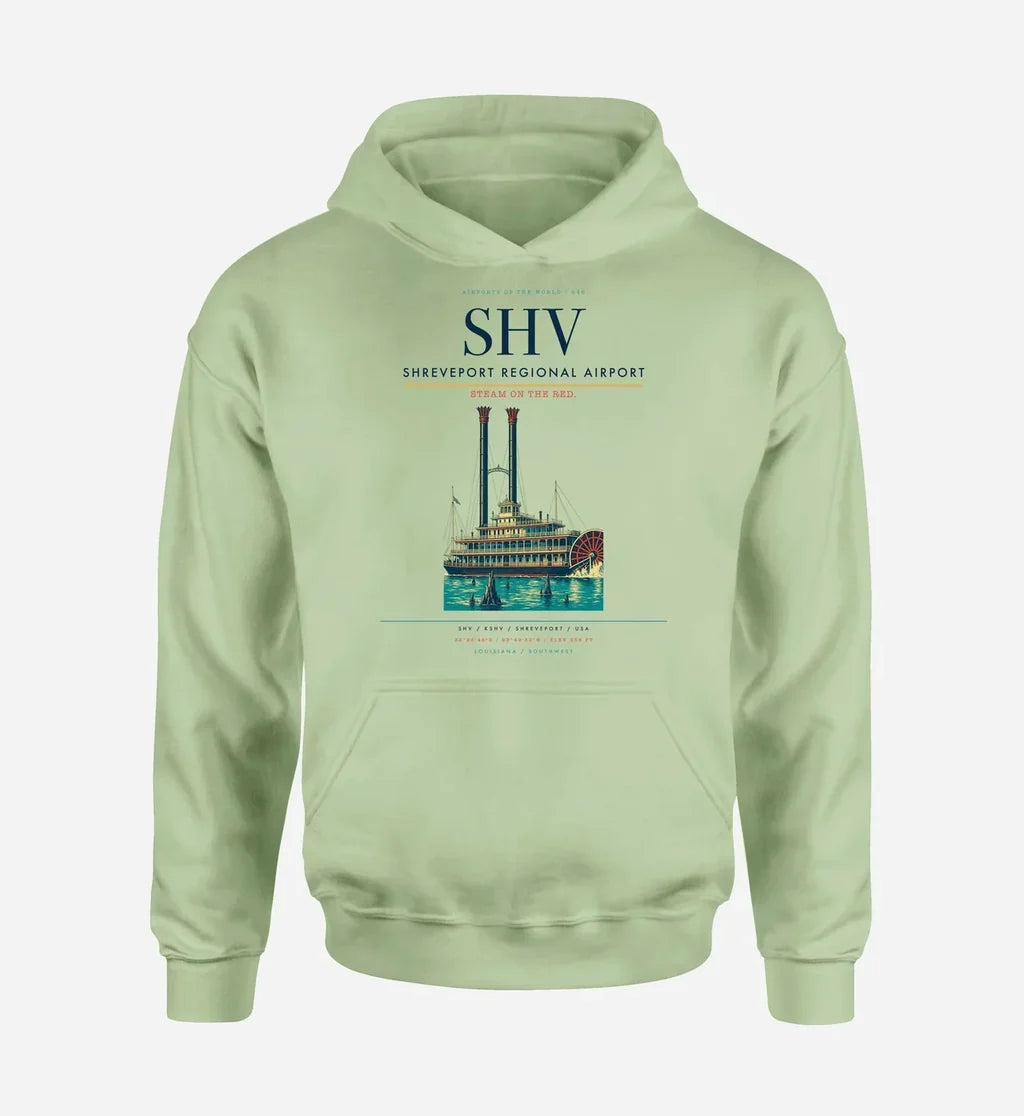 Shreveport Regional Airport (SHV) design on light green hoodie single-side print