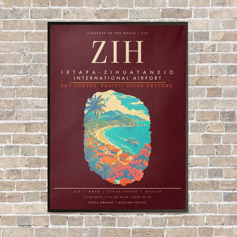 Ixtapa-Zihuatanejo International Airport ZIH - Canvas Framed - Dark Red