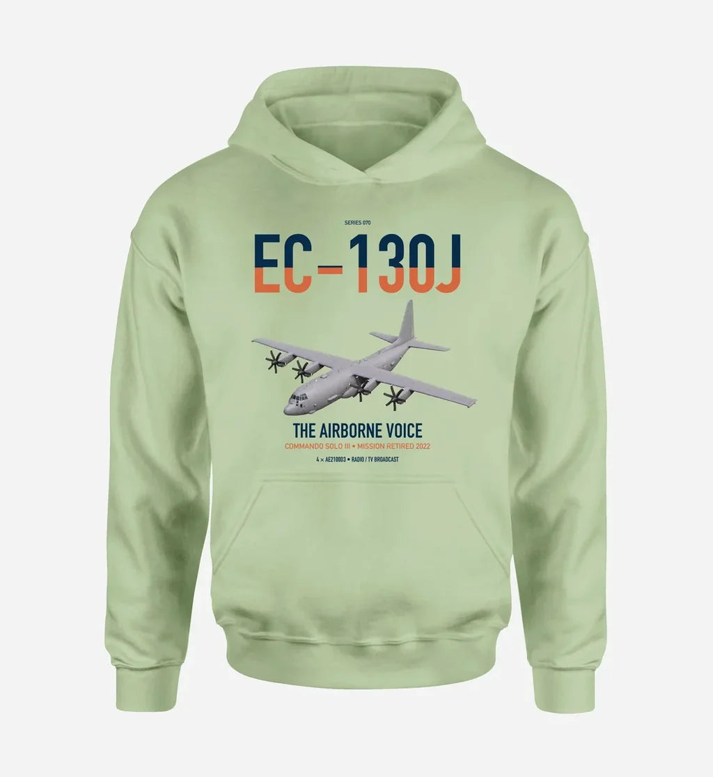 EC-130J Commando Solo III design on light green double-side hoodie, single-side print