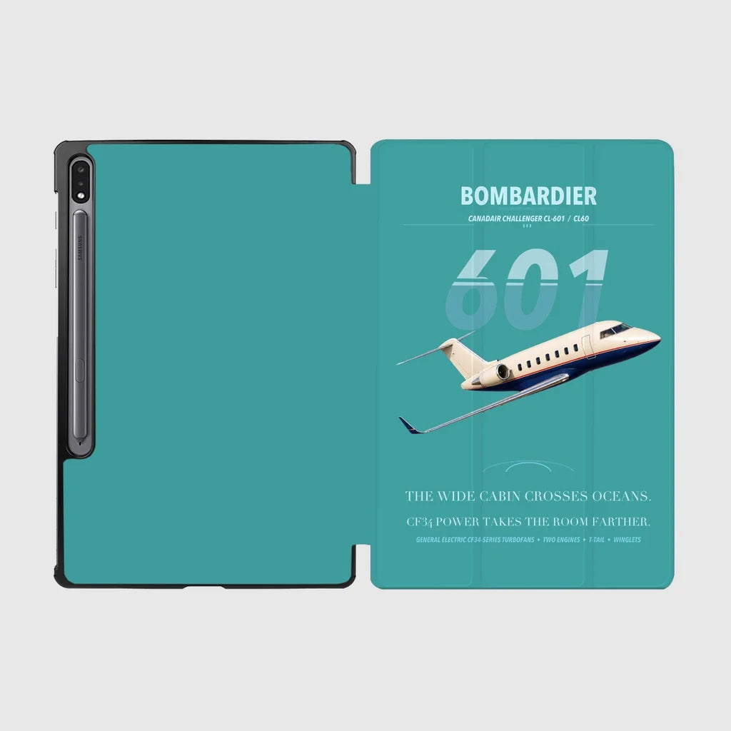 Bombardier Challenger 601 design on turquoise samsung tablet tablet case