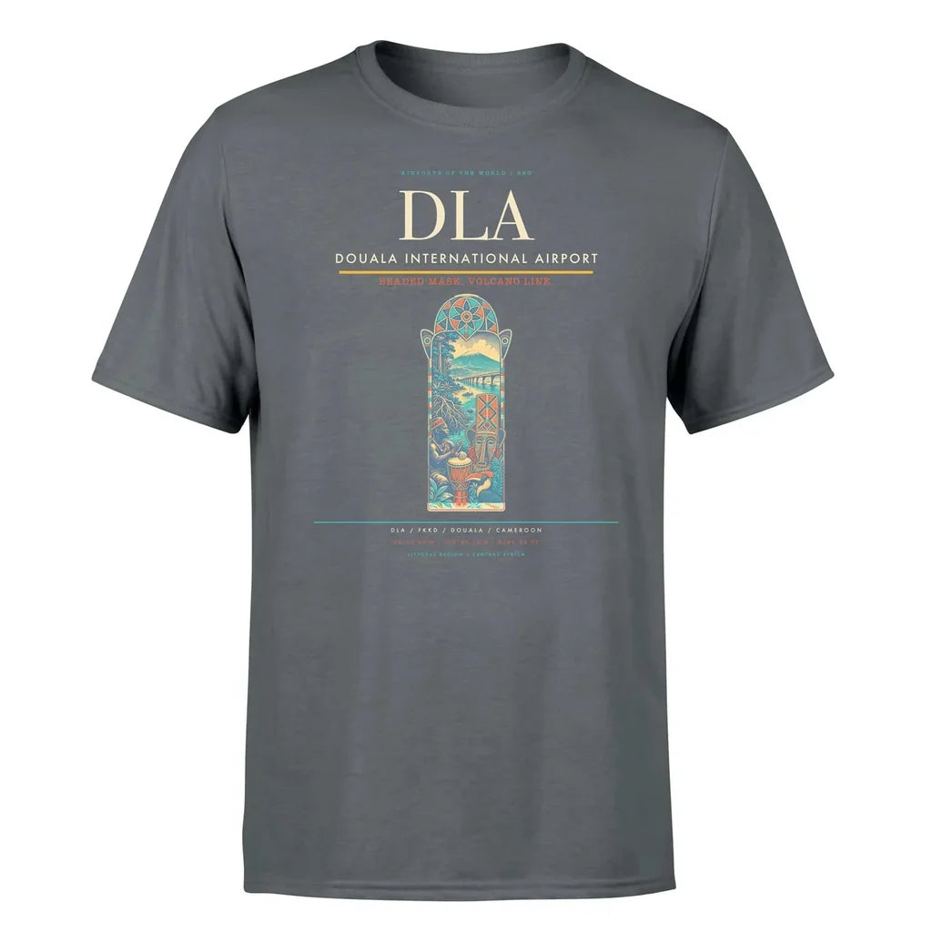 Douala International Airport (DLA) T-Shirt single-side front print in Gray | douala-international-airport-dla-double-side-t-shirt