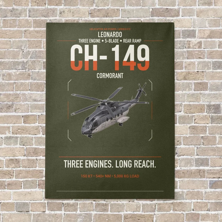 Leonardo CH-149 Cormorant vertical canvas print - no frame - green army background