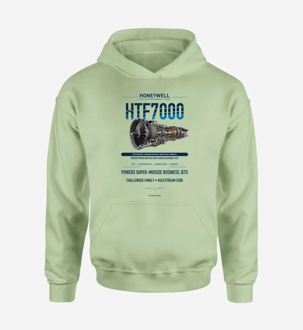 HTF7000 design on light green hoodie single side
