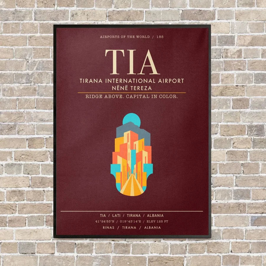 Tirana International Airport Nene Tereza TIA - Canvas Framed - Dark Red
