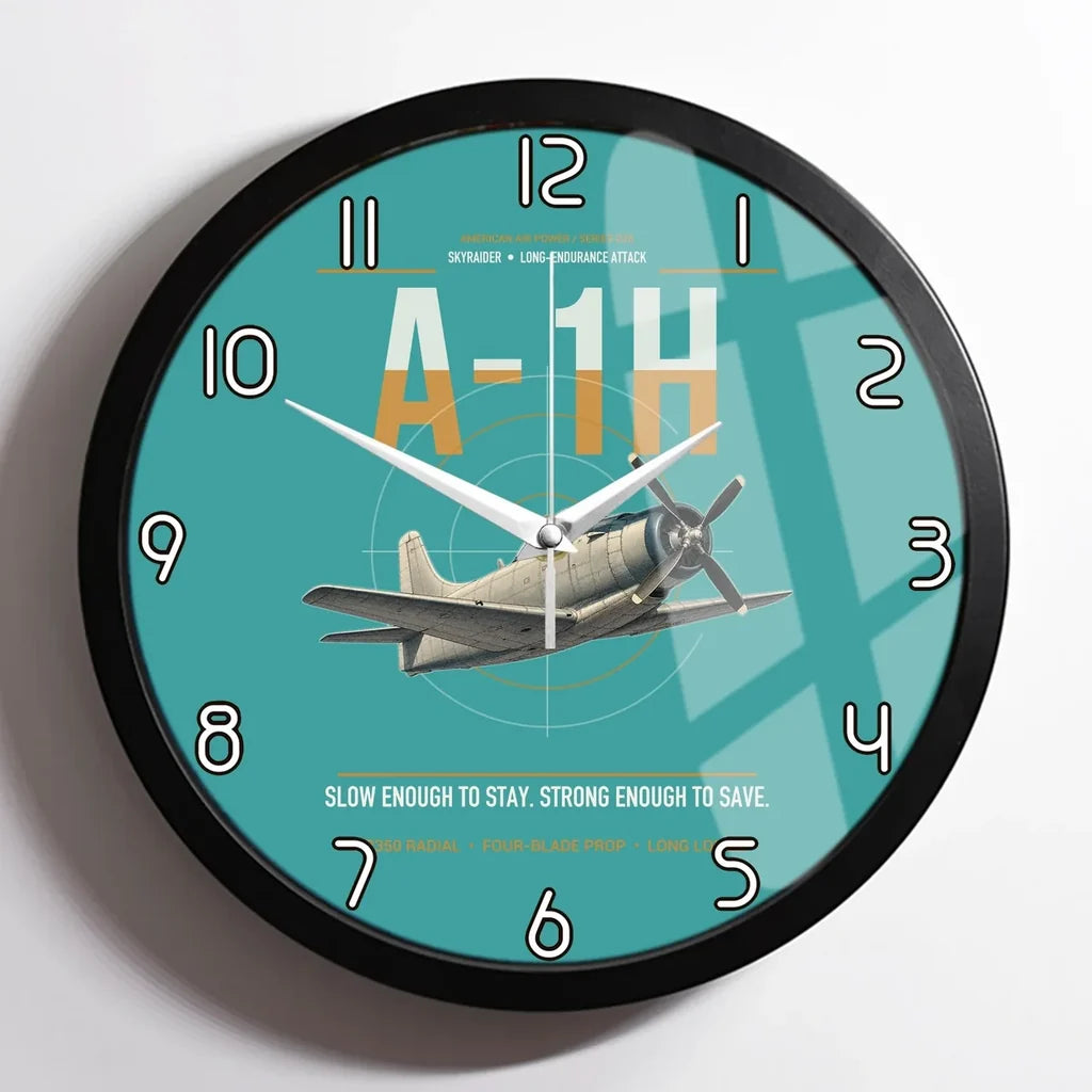 A-1H Skyraider design on turquoise framed wall clock