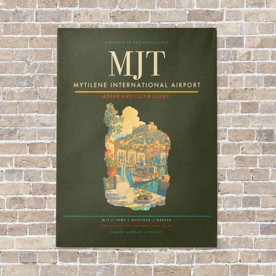 Mytilene International Airport MJT vertical canvas print - no frame - green army background