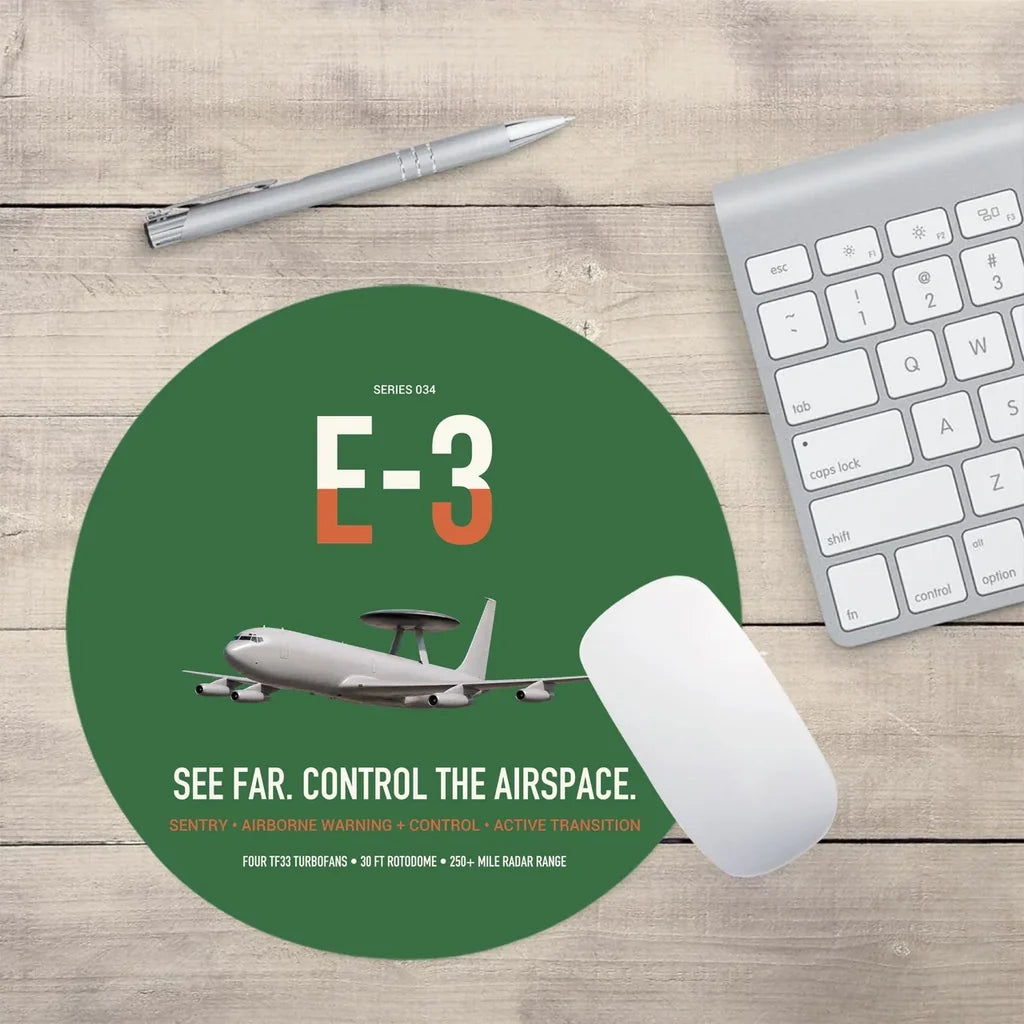 E-3 Sentry AWACS design on green round mouse pad