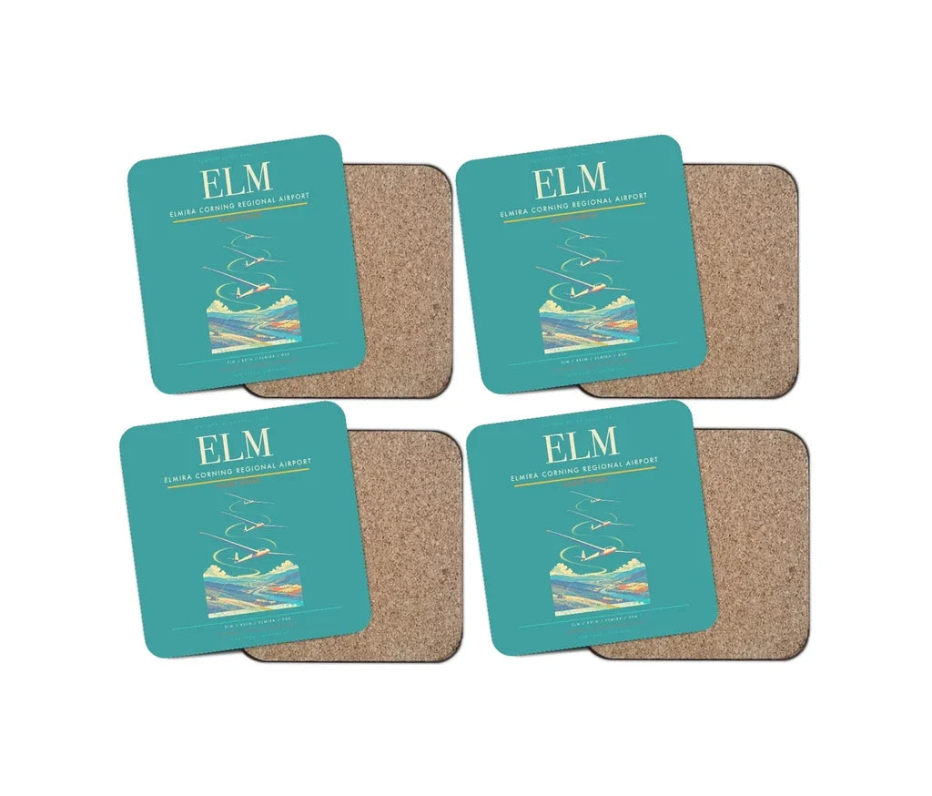 Elmira Corning Regional Airport (ELM) design on turquoise 4 pieces set coaster