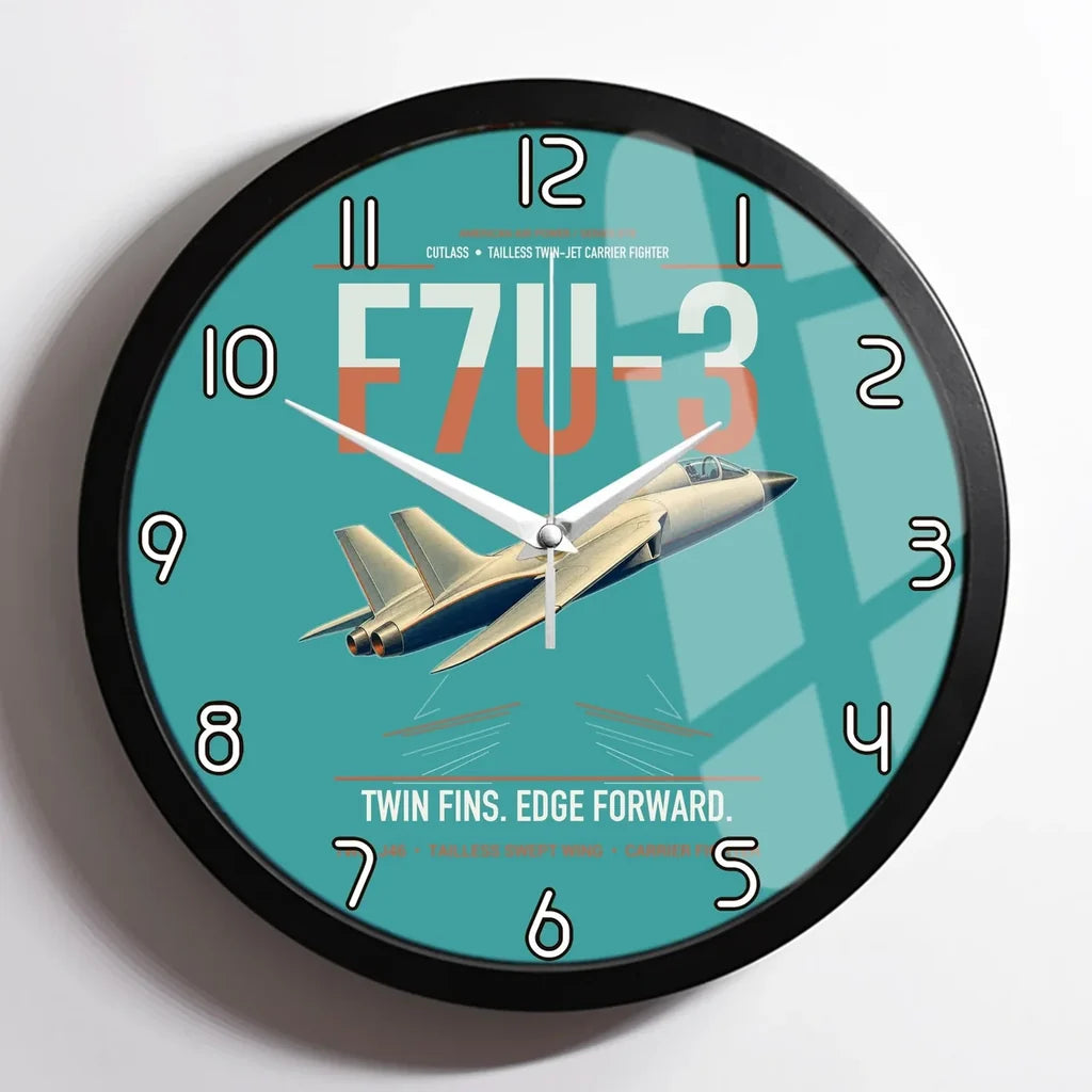 F7U-3 Cutlass design on turquoise framed wall clock
