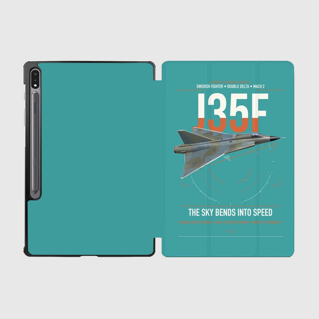 Saab J 35F Draken design on turquoise samsung tablet tablet case