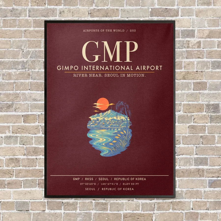 Gimpo International Airport GMP - Canvas Framed - Dark Red