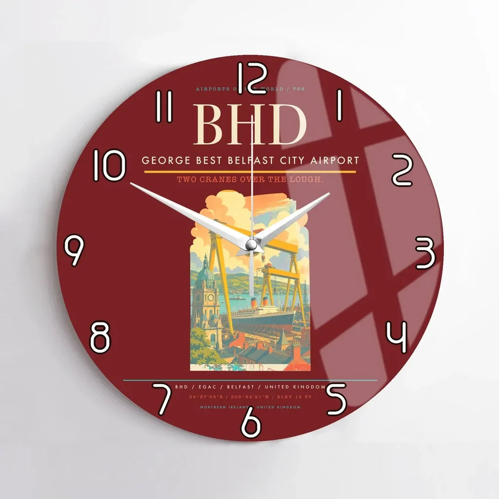 George Best Belfast City Airport BHD Wall-Clock No-Frame - Dark Red