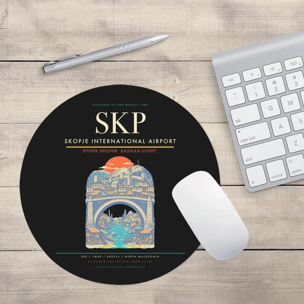Skopje International Airport SKP Mouse-Pad Round - Black