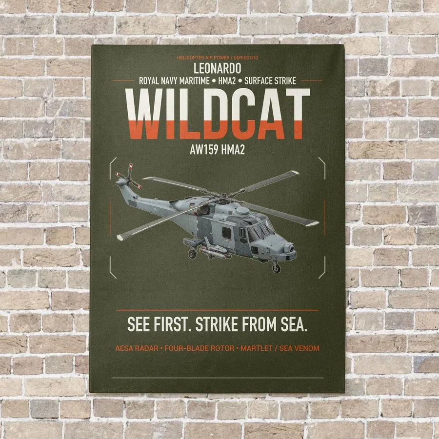 Leonardo AW159 Wildcat HMA2 vertical canvas print - no frame - green army background