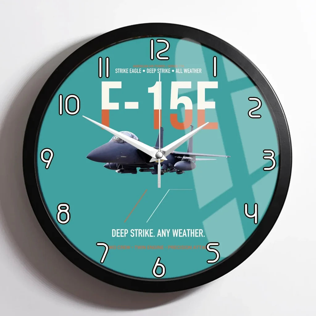 F-15E Strike Eagle Deep Strike Any Weather design on turquoise framed wall clock
