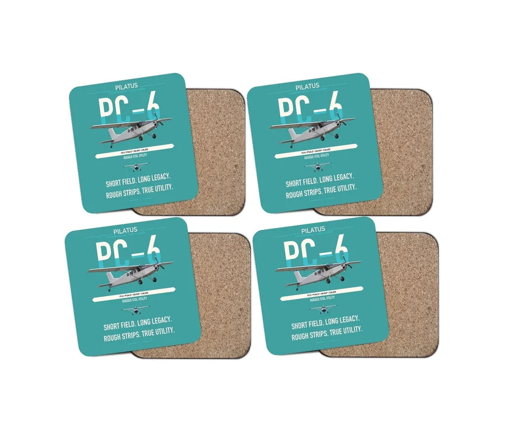 Pilatus PC-6 Porter design on turquoise 4 pieces set coaster