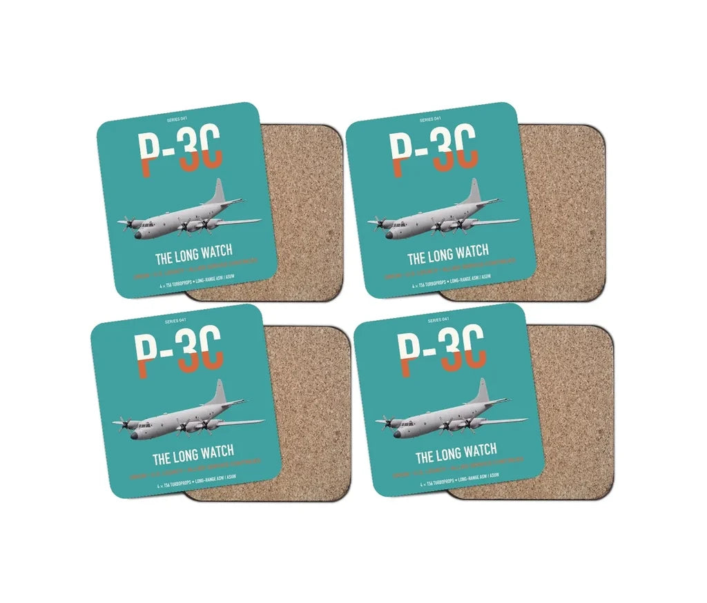 P-3C Orion design on turquoise 4 pieces set coaster