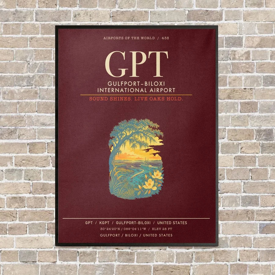 GulfportBiloxi International Airport GPT - Canvas Framed - Dark Red