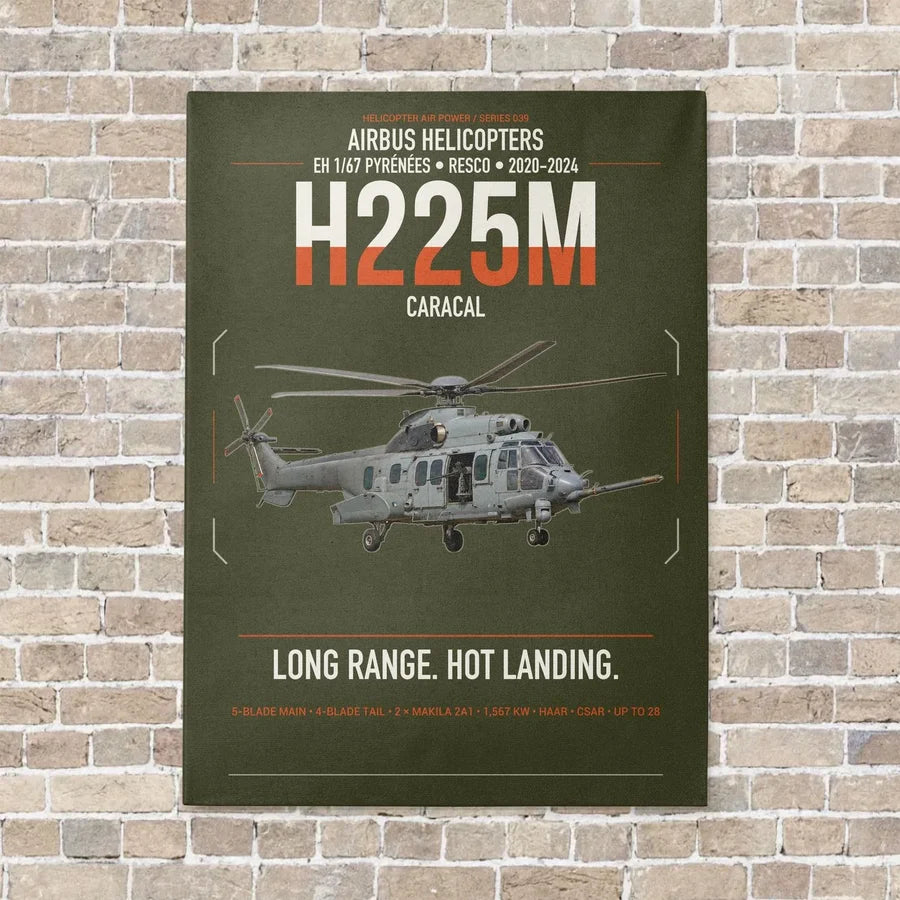 Airbus Helicopters H225M Caracal vertical canvas print - no frame - green army background