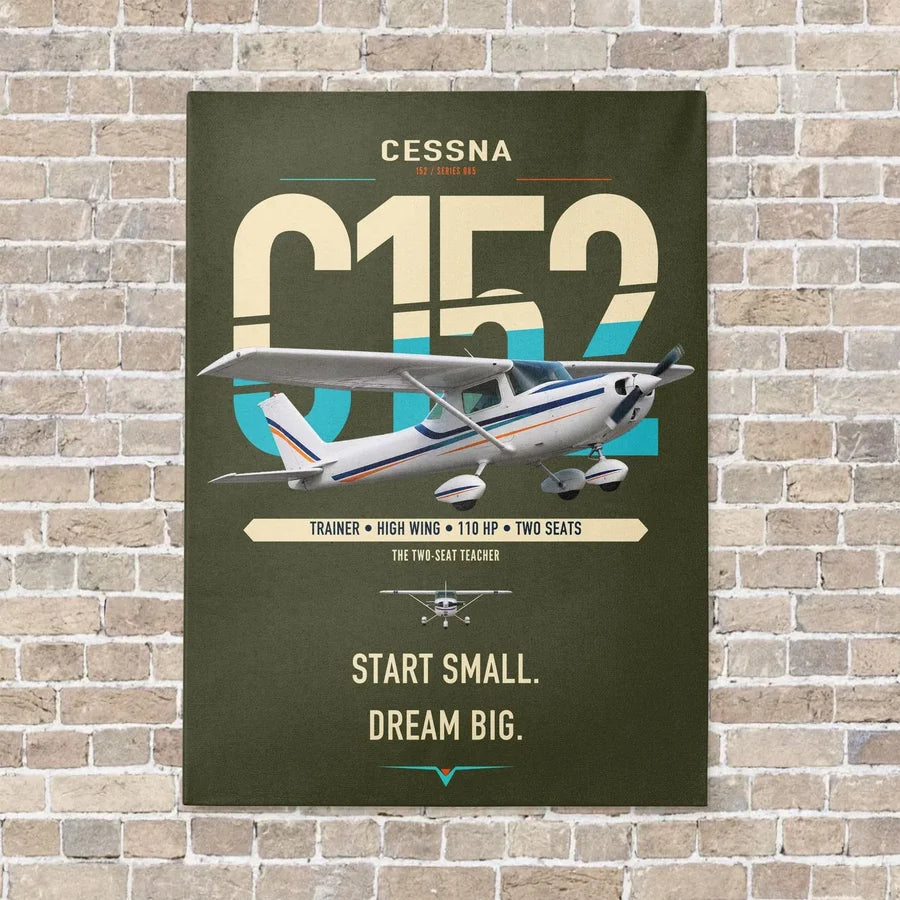 Cessna 152 vertical canvas print - no frame - green army background