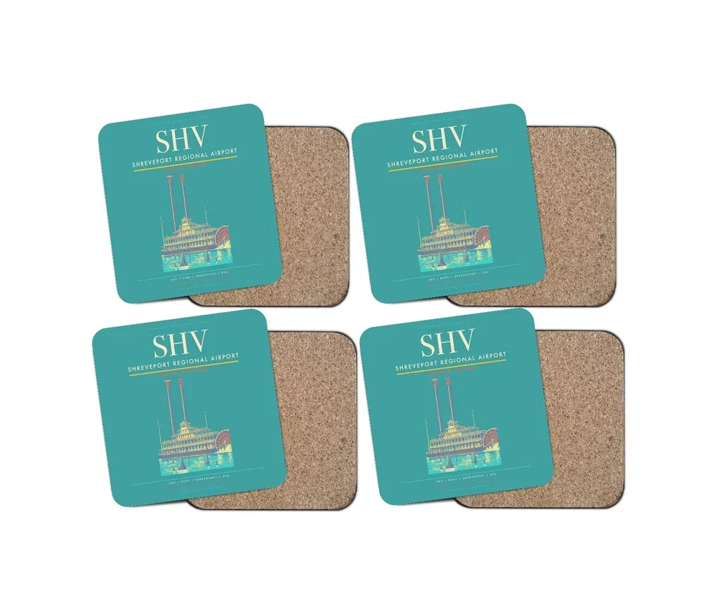 Shreveport Regional Airport (SHV) design on turquoise 4 pieces set coaster