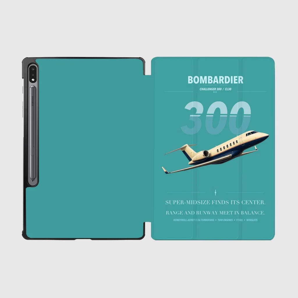 Bombardier Challenger 300 design on turquoise samsung tablet tablet case