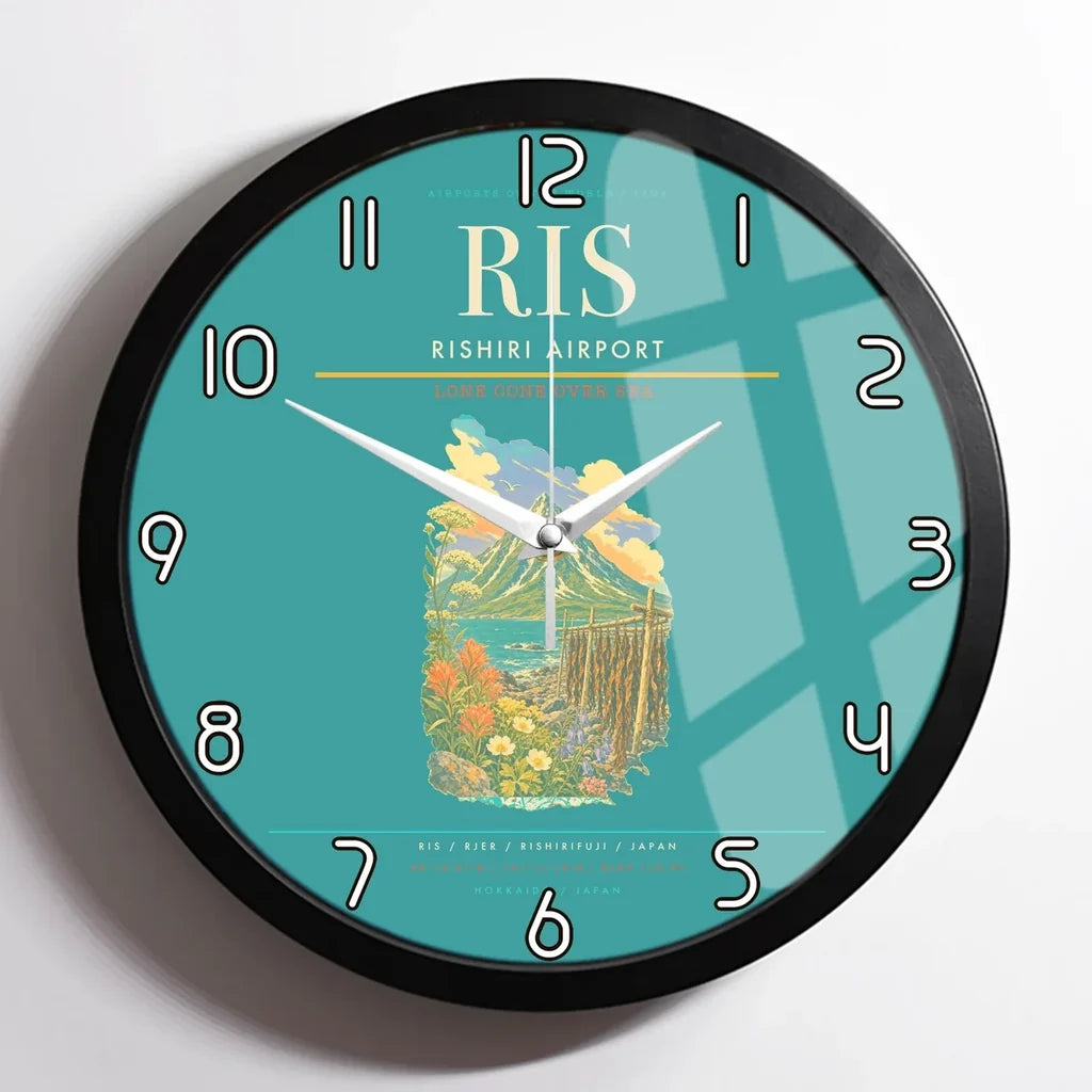 Rishiri Airport (RIS) design on turquoise framed wall clock