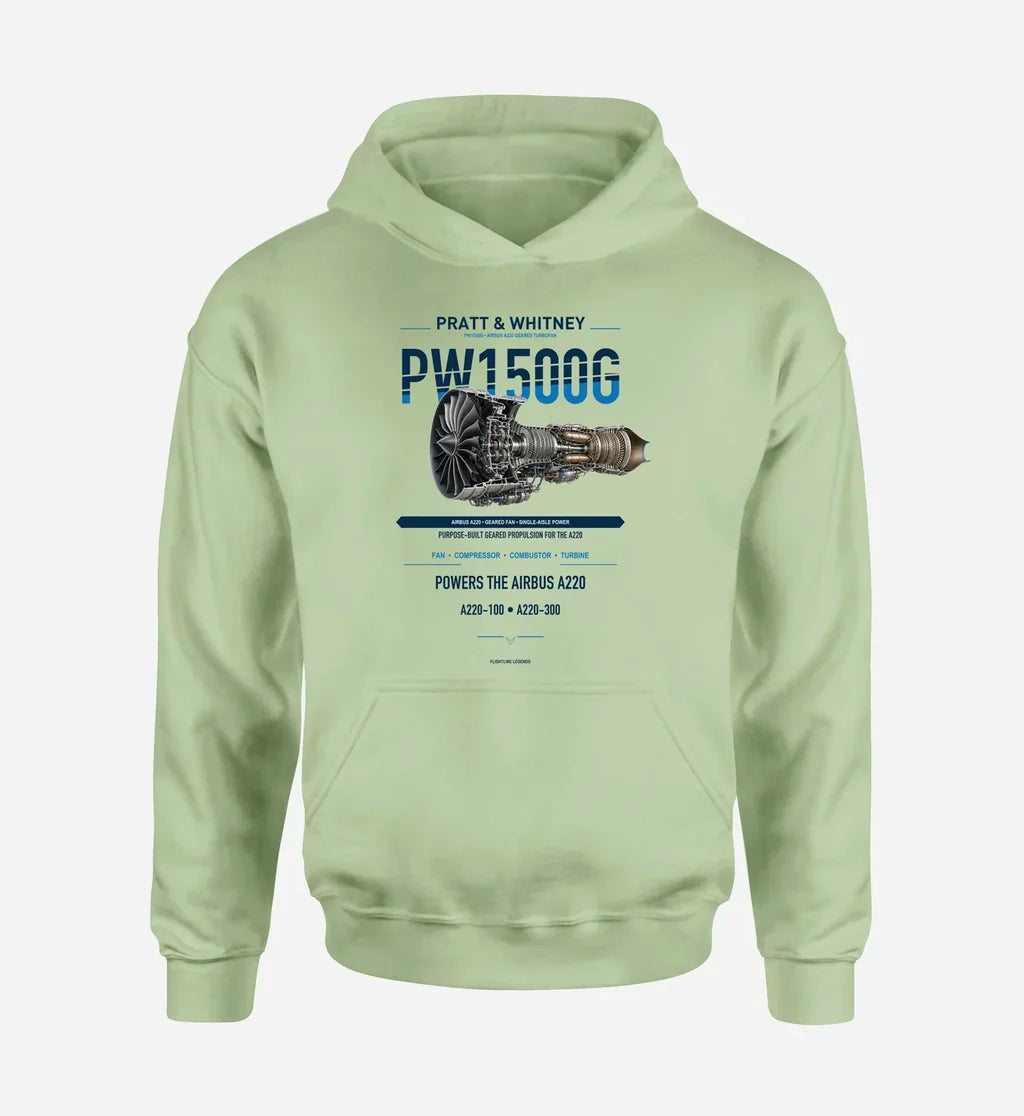 PW1500G design on light green hoodie single side