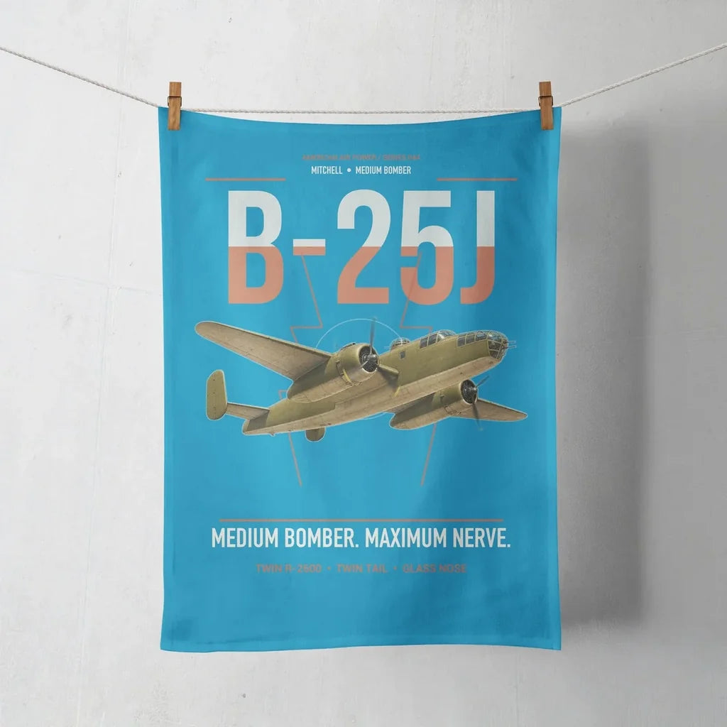 B-25J Mitchell design on turquoise towel