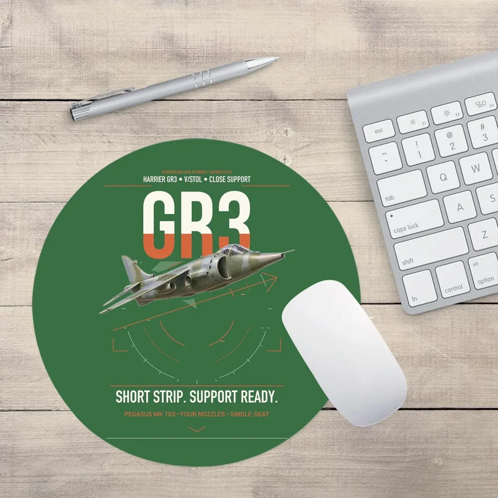 Hawker Siddeley Harrier GR3 design on green round mouse pad