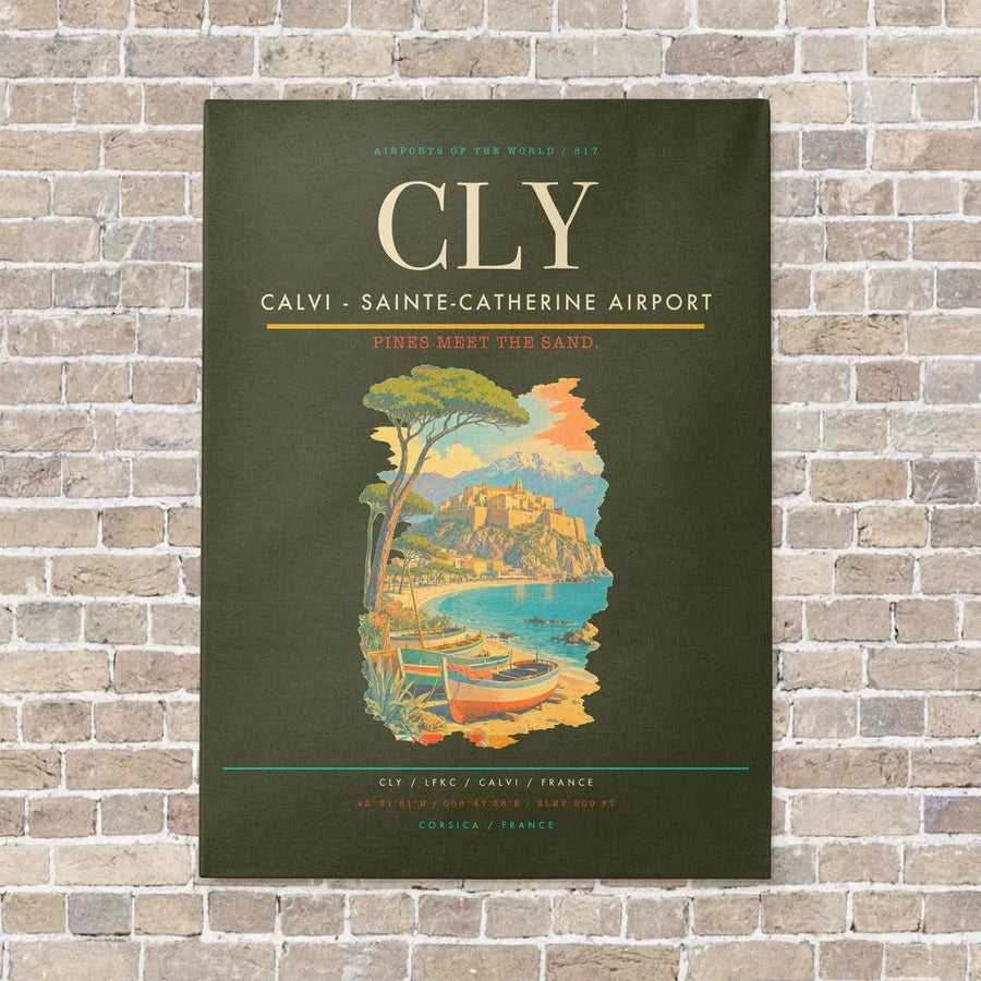 Calvi - Sainte-Catherine Airport CLY vertical canvas print - no frame - green army background