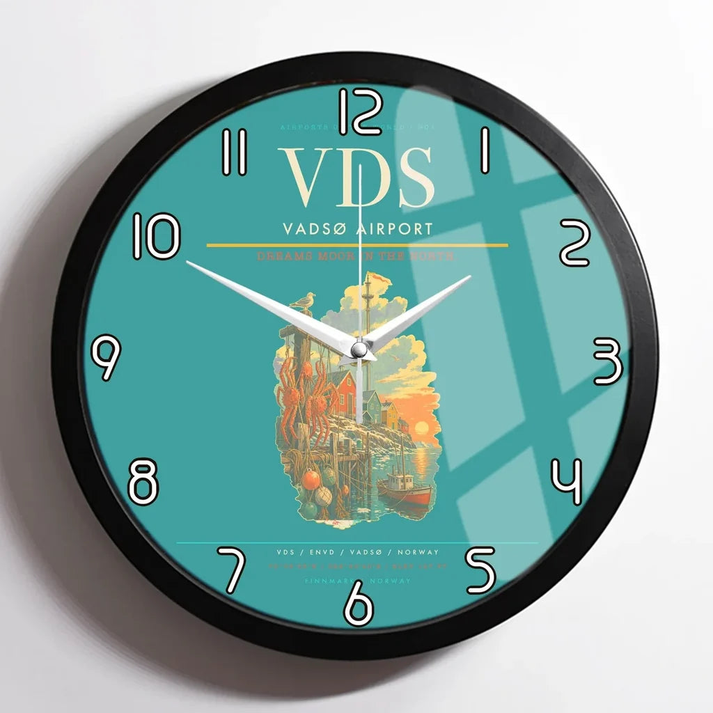 Vadsø Airport (VDS) design on turquoise framed wall clock