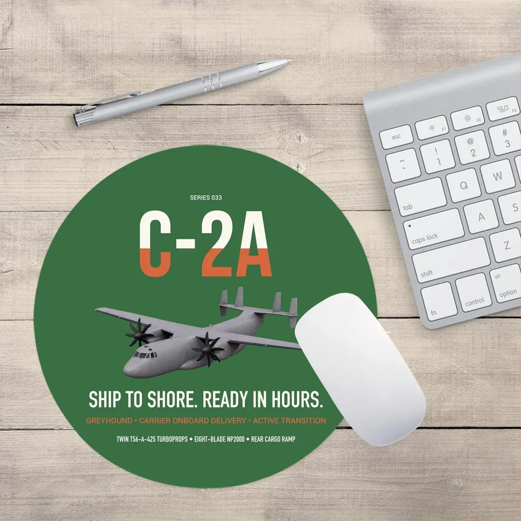 C-2A Greyhound design on green round mouse pad