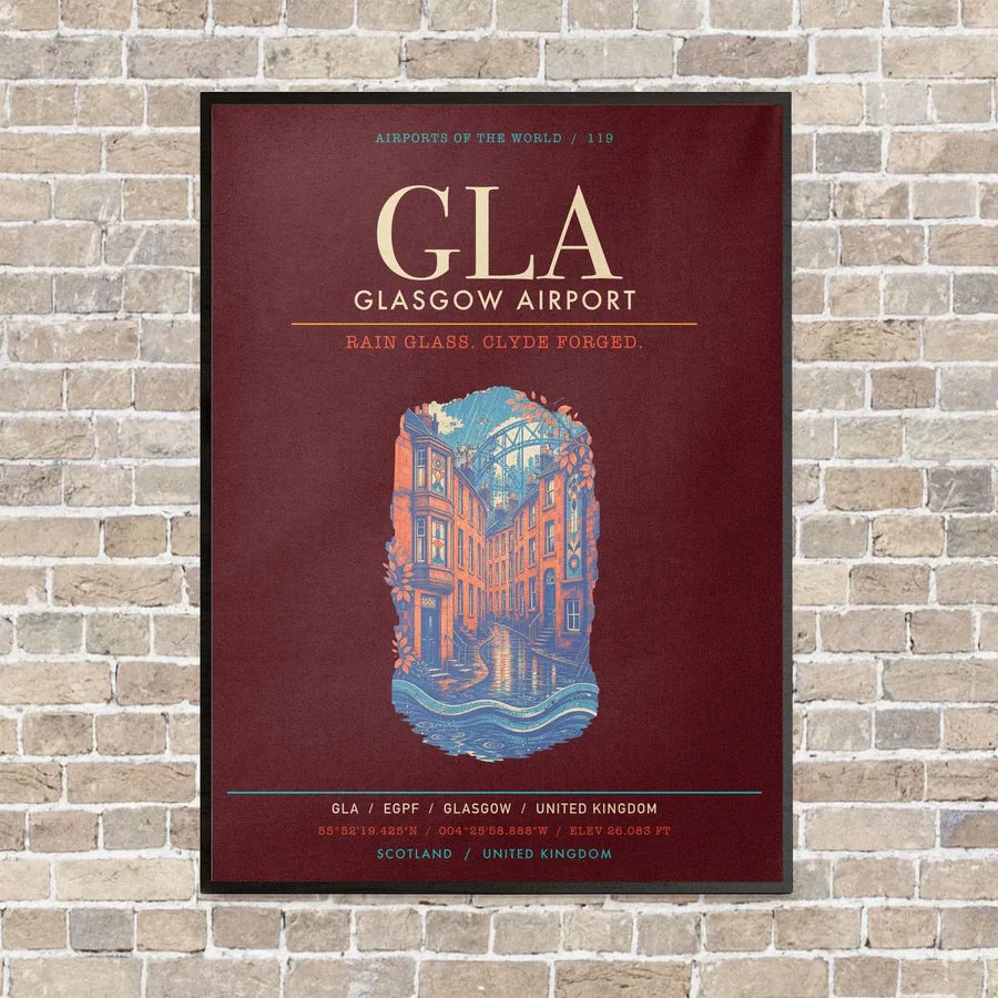 Glasgow Airport GLA - Canvas Framed - Dark Red
