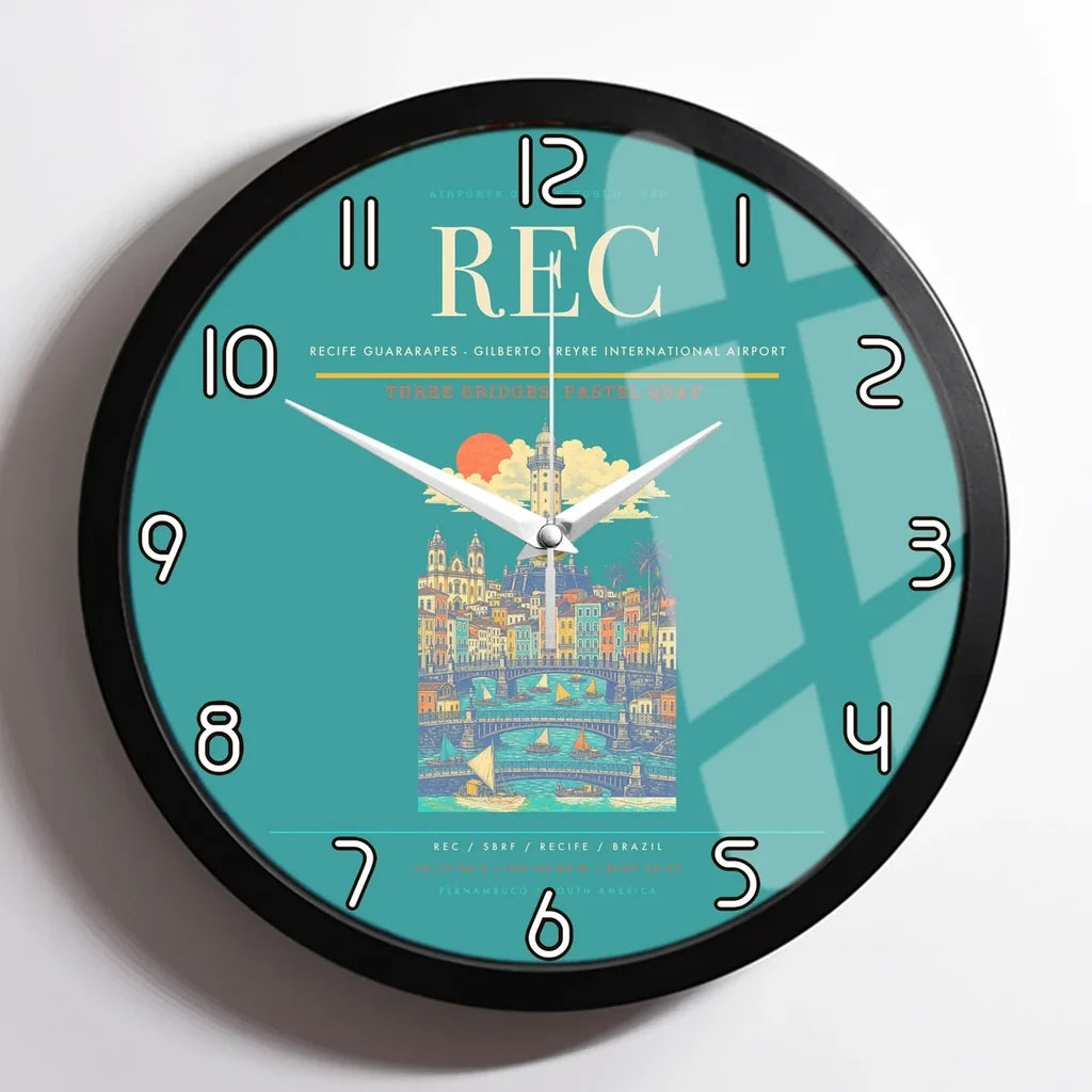 Recife Guararapes (REC) design on turquoise framed wall clock